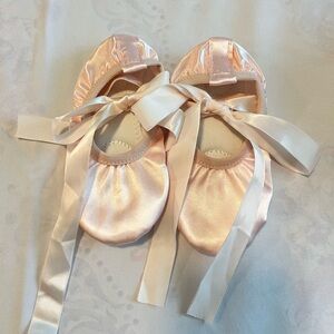 Pink Satin Ballet Shoes with Ribbons